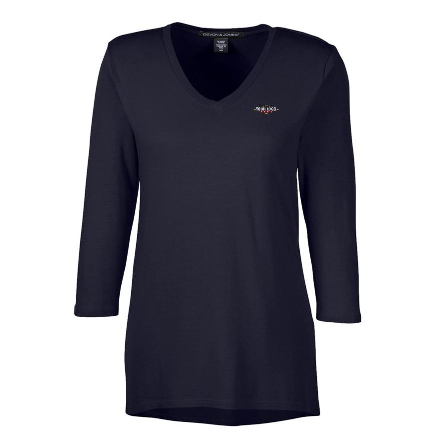 Womens Perfect Fit Bracelet-Length V-Neck Top