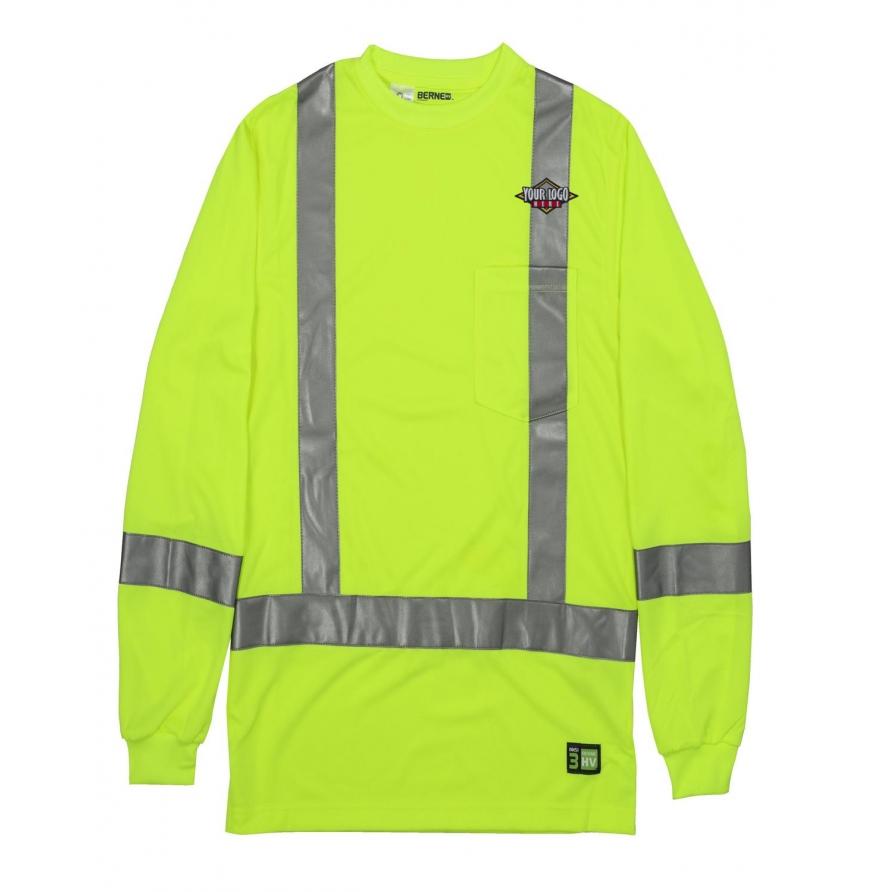 Berne Mens Hi-Vis Class 3 Performance Long Sleeve Pocket T-Shirt