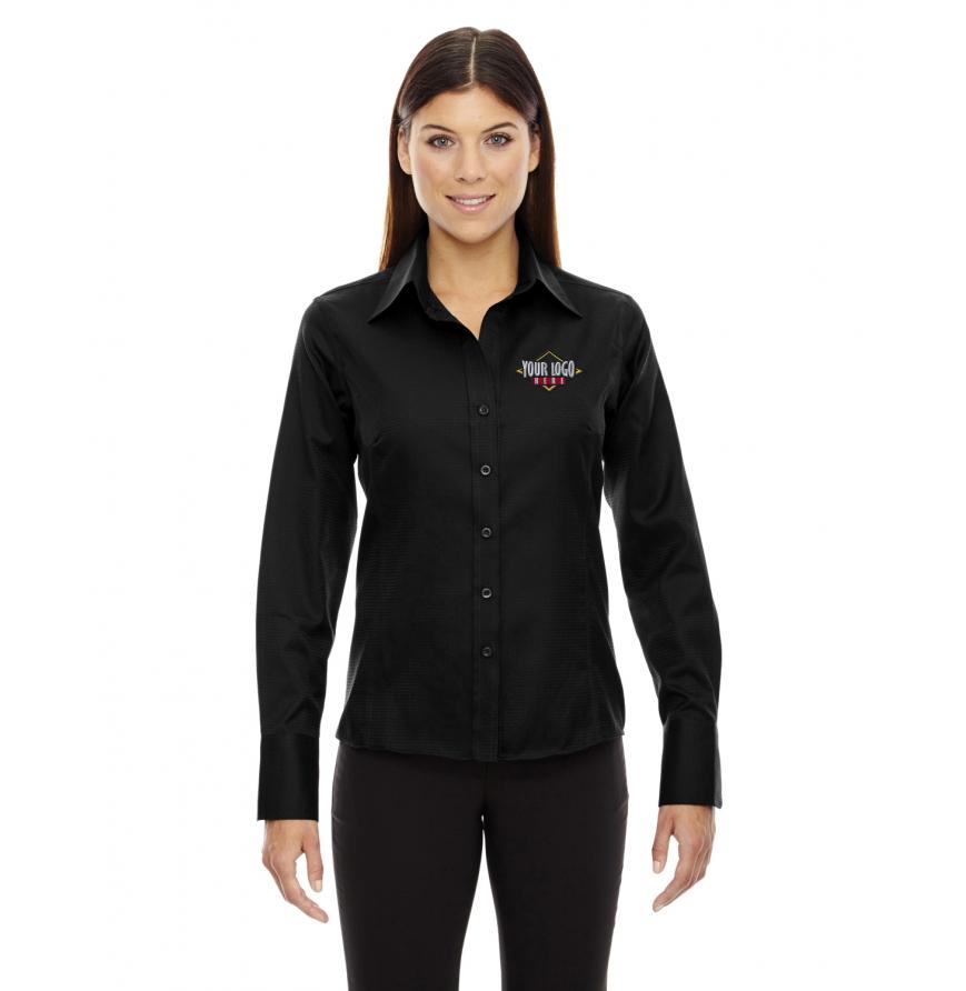 North End 78635 - Ladies Legacy Wrinkle-Free Two-Ply 80s Cotton Jacquard Taped Shirt