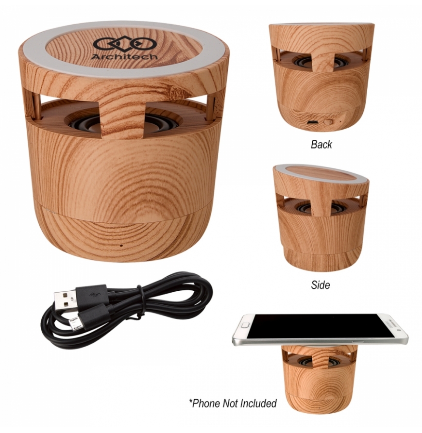 Woodgrain Wireless Charging Pad And Speaker