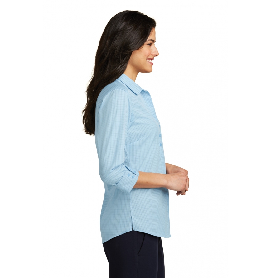 Port Authority Tattersall Easy Care Poplin Shirt - Wrinkle Resistant Cotton Blend Work Shirt - View #10