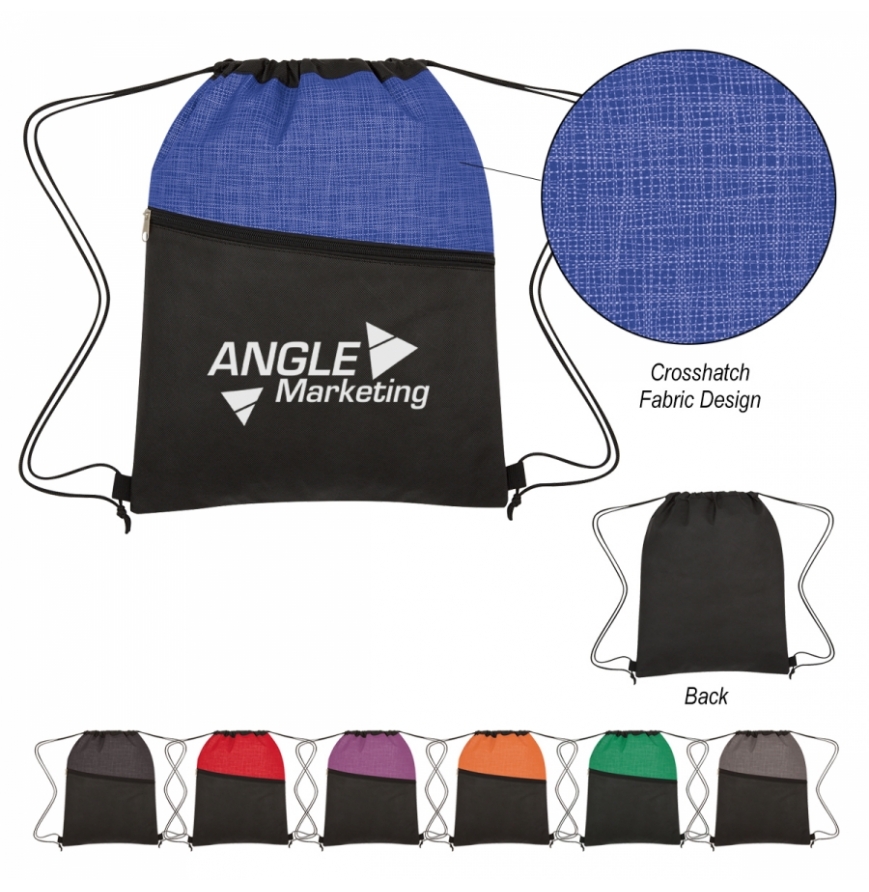 Crosshatch Two-Tone Non-Woven Drawstring Bag