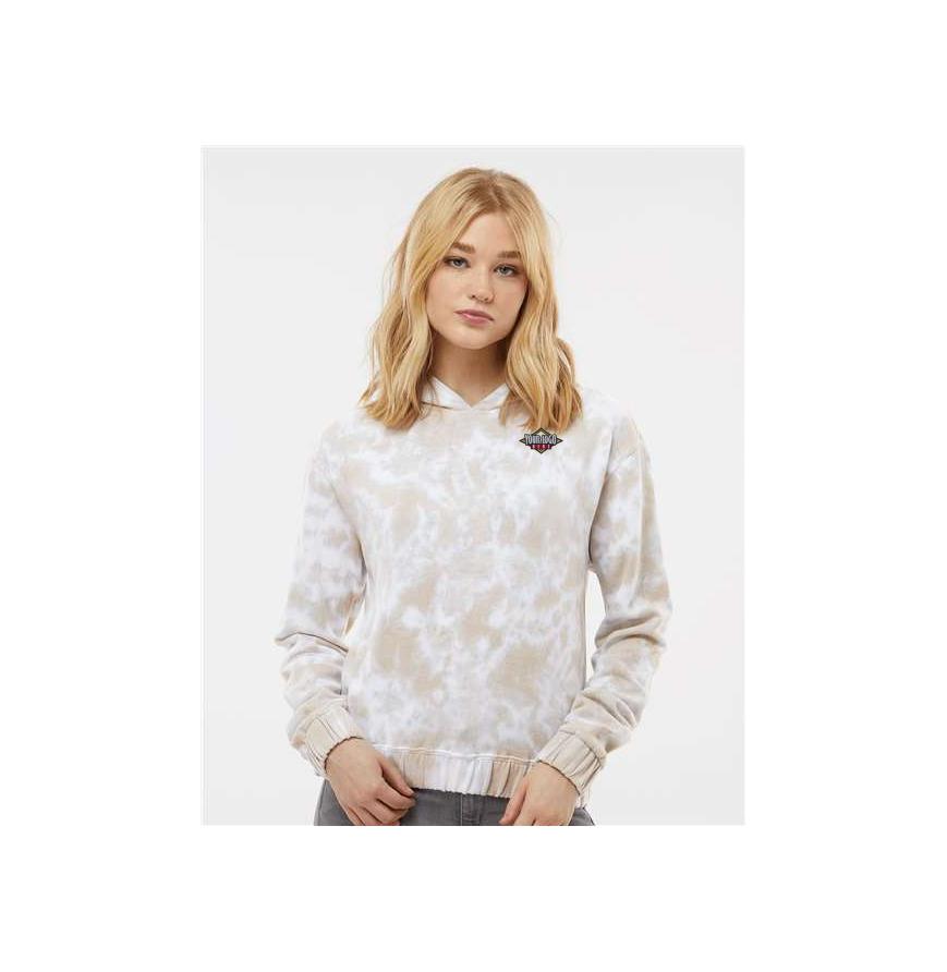 Womens Sueded Fleece Tie-Dyed Crop Hooded Sweatshirt