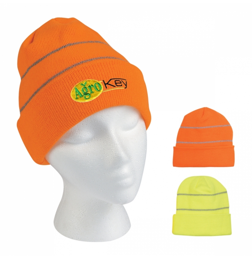 Knit Cuff Beanie With Reflective Stripes