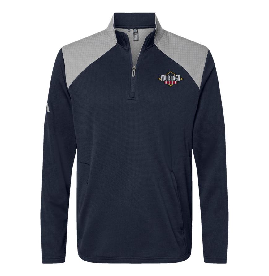 Mens Textured Mixed Media Quarter-Zip Pullover