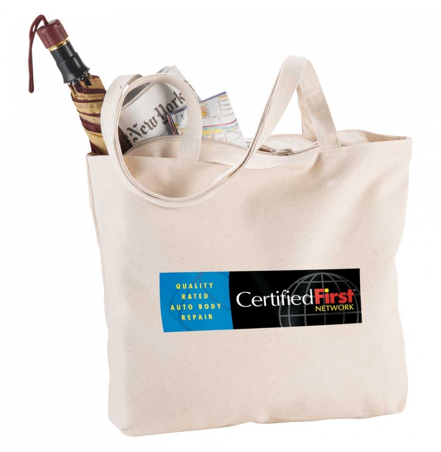 Zippered 12oz Cotton Canvas Shopper Tote