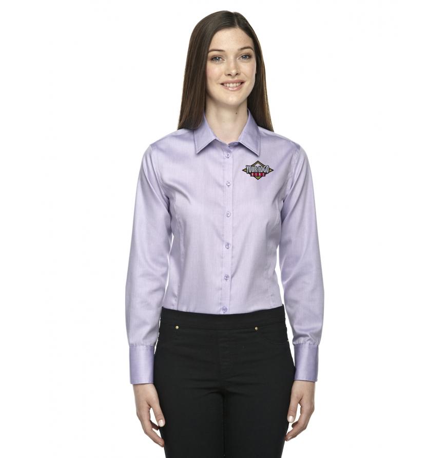 Ladies Boulevard Wrinkle-Free Two-Ply 80s Cotton Dobby Taped Shirt with Oxford Twill