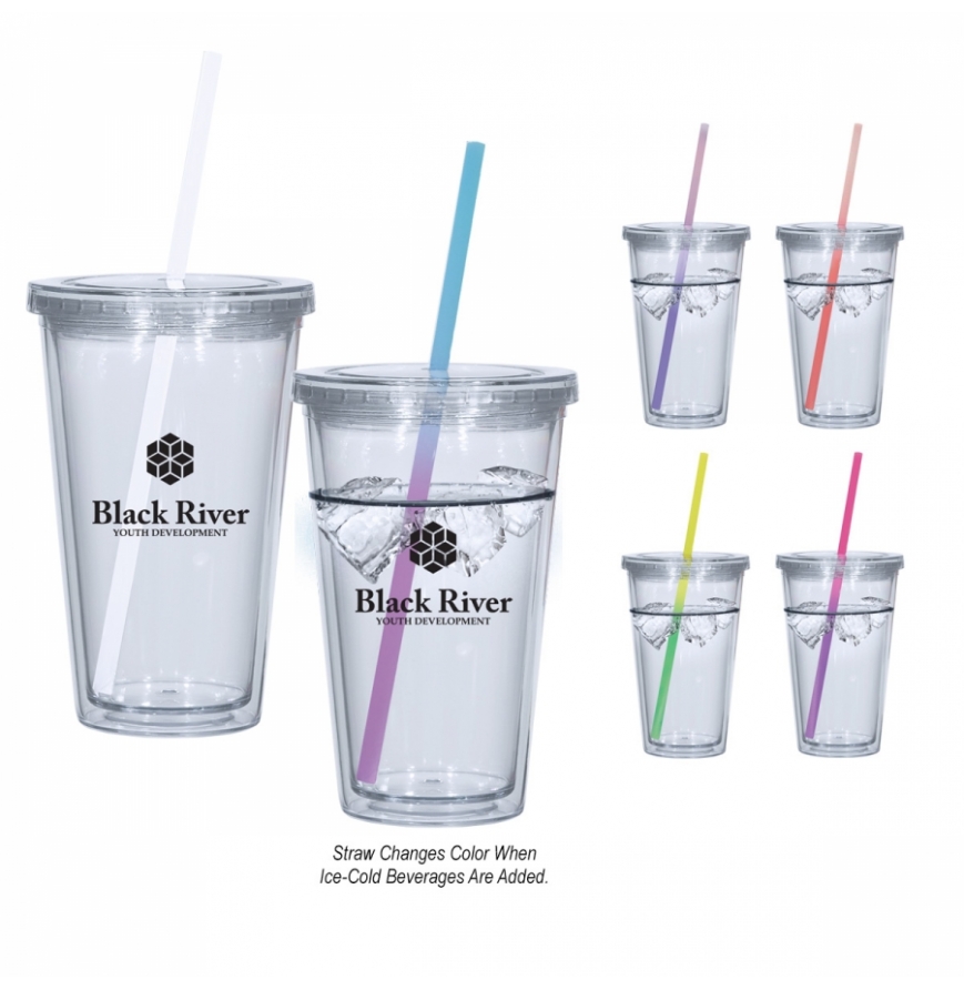 16 Oz Newport Acrylic Tumbler With Mood Straw