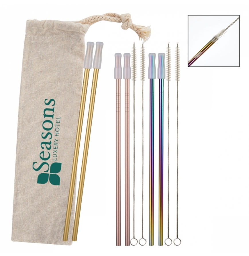 2- Pack Park Avenue Stainless Straw Kit with Cotton Pouch