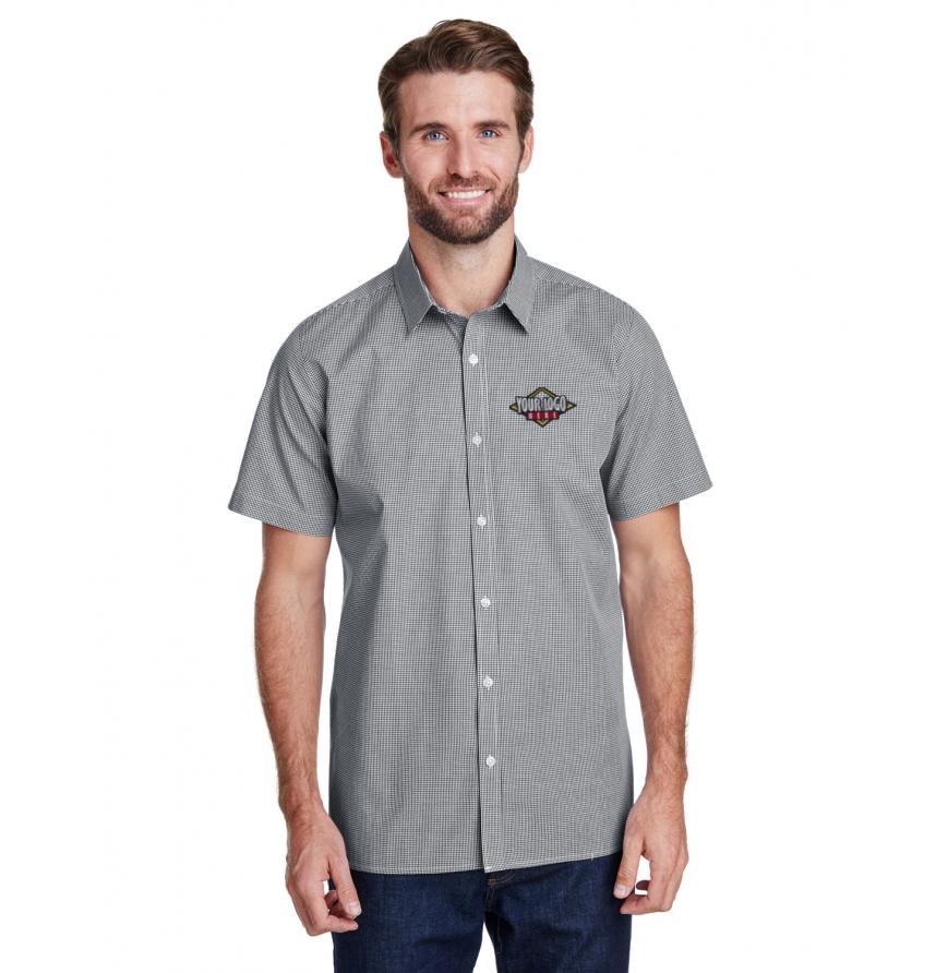 Broder RP221 - Mens Microcheck Gingham Short-Sleeve Cotton Shirt