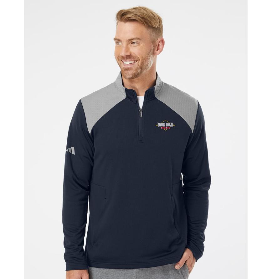 Mens Textured Mixed Media Quarter-Zip Pullover