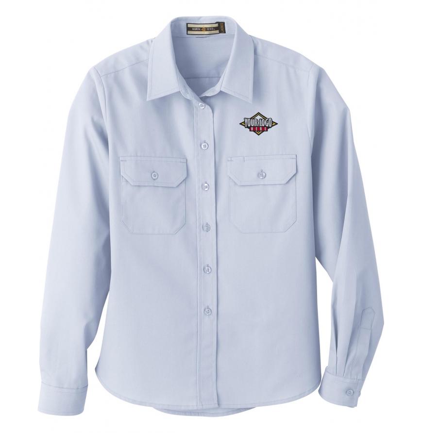 North End 77701 - LADIES SOIL RELEASE LONG SLEEVE BROADCLOTH SHIRT