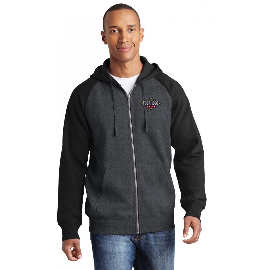 Sport-Tek Raglan Colorblock Full-Zip Hooded Fleece Jacket