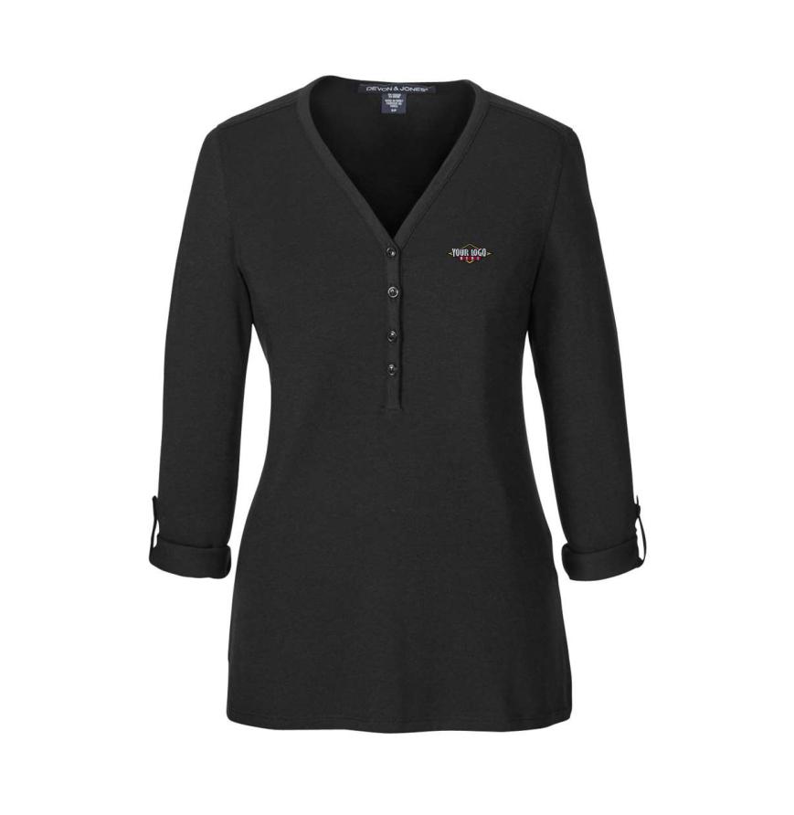 Womens Perfect Fit Y-Placket Convertible Sleeve Knit Top