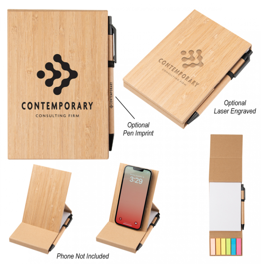Bamboo Desk Jotter With Phone Stand