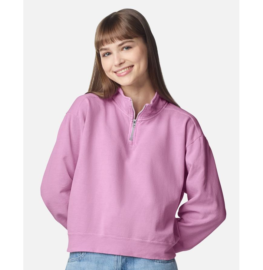 Womens Garment-Dyed Mid-Length Quarter-Zip Sweatshirt
