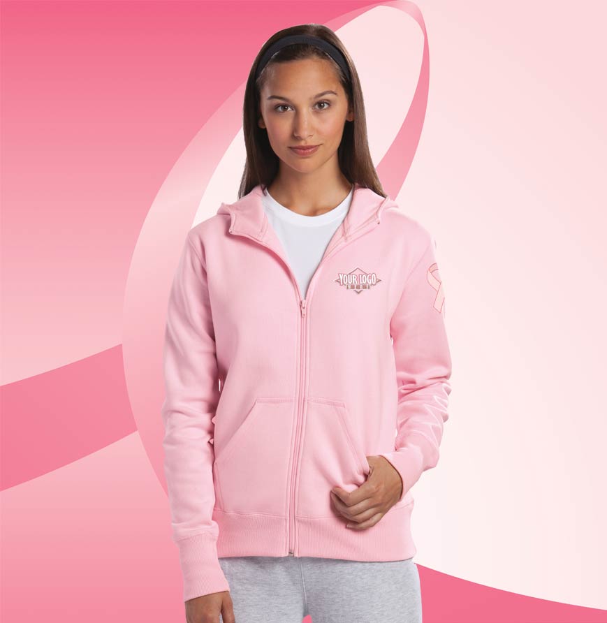 Pink Ladies' Full Zip Hooded Fleece Jacket