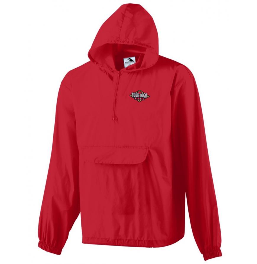 Broder 31300 - Hooded Nylon Half Zip Pullover Pouch Jacket