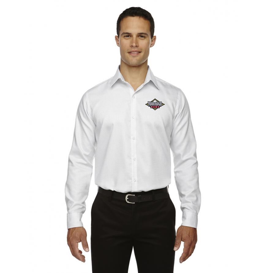 North End 88688 - Mens Iconic Wrinkle-Free Two-Ply 80s Cotton Checkered Dobby Twill Taped Shirt