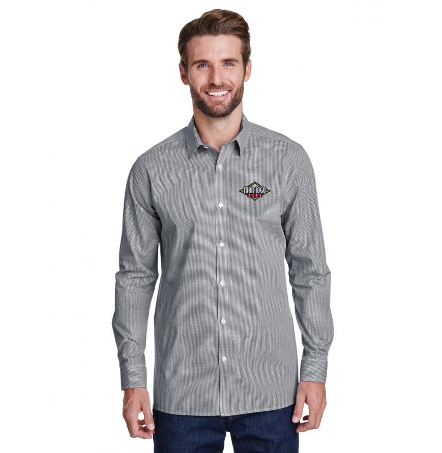 Broder RP220 - Mens Microcheck Gingham Long-Sleeve Cotton Shirt