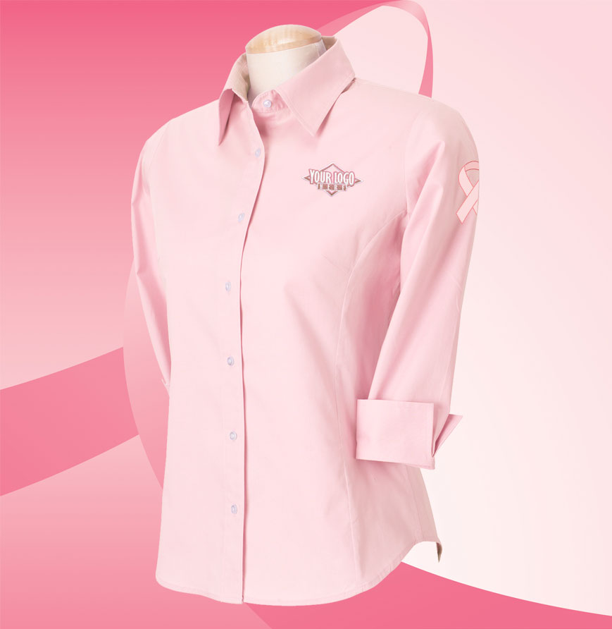 Pink Ladies' Â¾ Sleeve Stretch Poplin Blouse