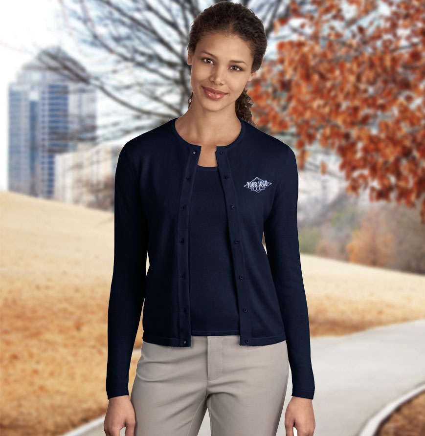 Ladies' Fine-Gauge Crewneck Cardigan