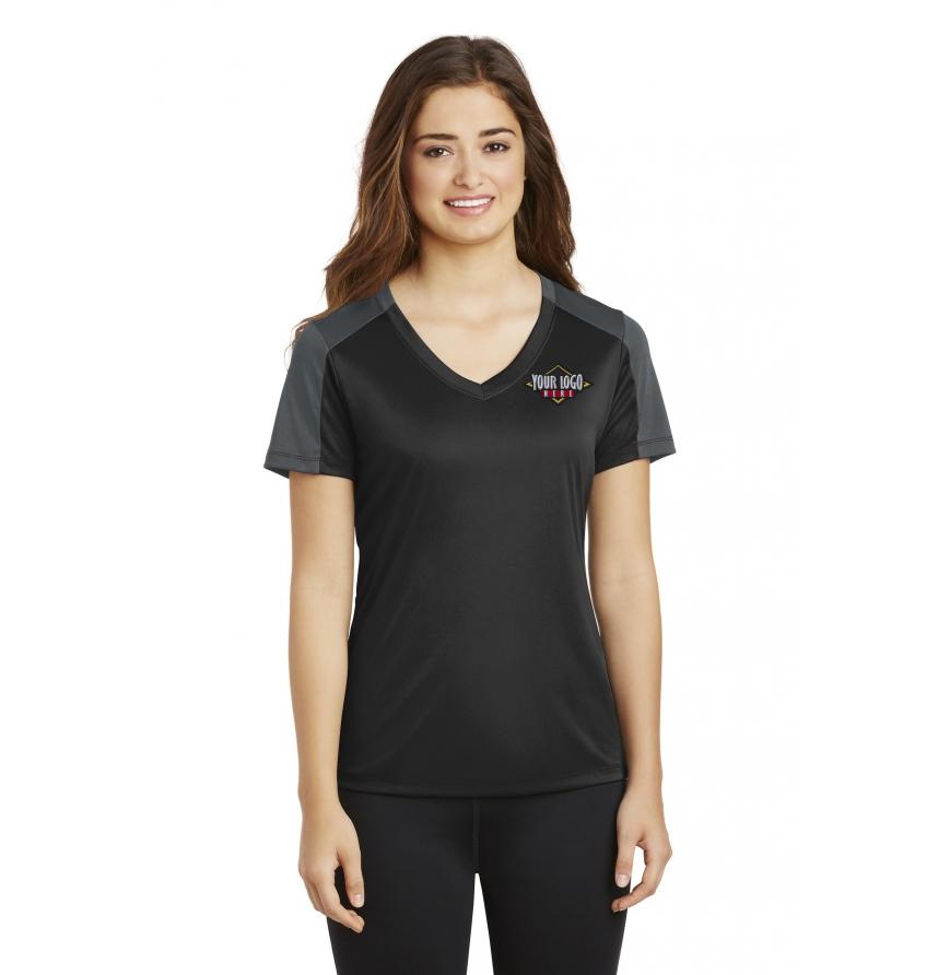 Sport-Tek Ladies PosiCharge Competitor Sleeve-Blocked V-Neck Tee
