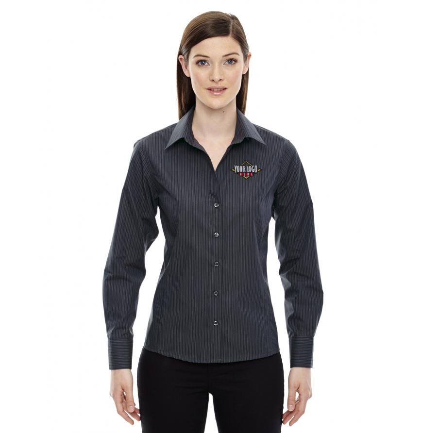 North End 78674 - Ladies Boardwalk Wrinkle-Free Two-Ply 80s Cotton Striped Tape Shirt