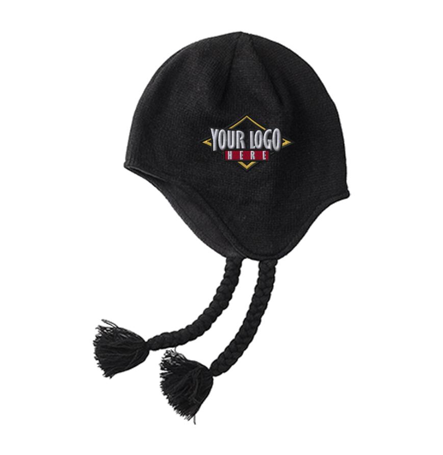 Earflap Knit Acrylic Beanie w Fleece