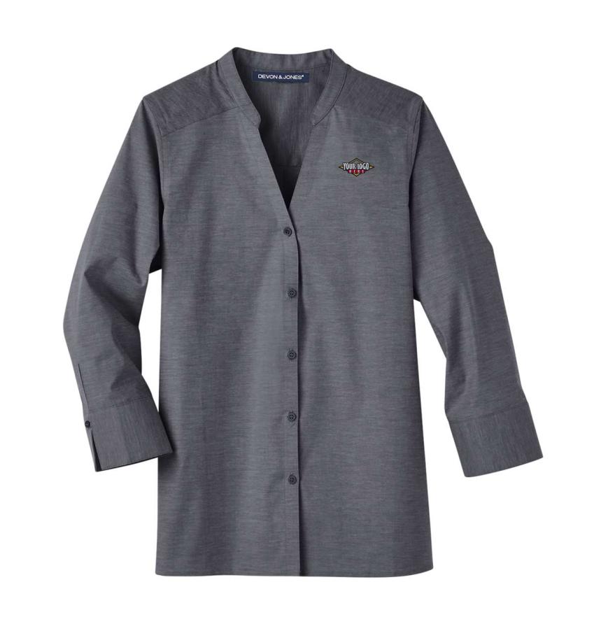 Womens Crown Collection Stretch Pinpoint Chambra Three-Quarter Sleeve Shirt