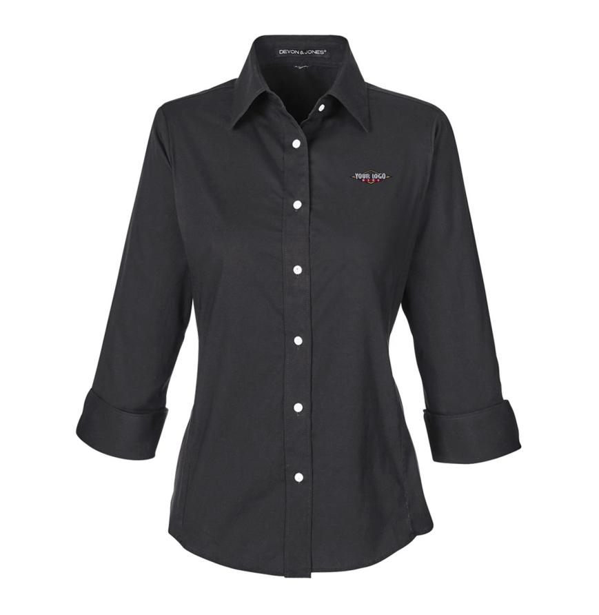 Womens Perfect Fit Three-Quarter Sleeve Stretch Poplin Dress Shirt