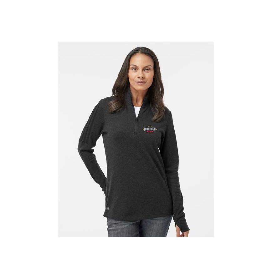 Womens 3-Stripes Quarter-Zip Pullover Sweater