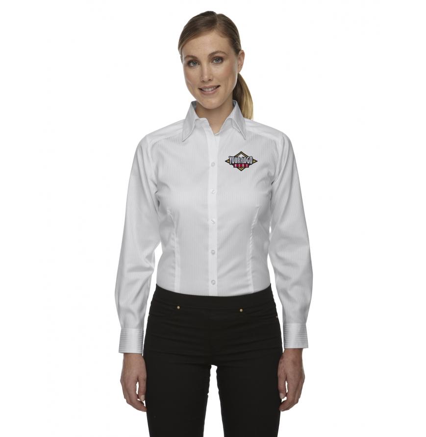 North End 78646 - Ladies Wrinkle-Free Two-Ply 80s Cotton Taped Stripe Jacquard Shirt