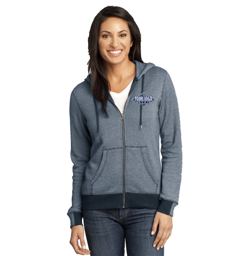 District Made Ladies Full Zip Striped Hoodie